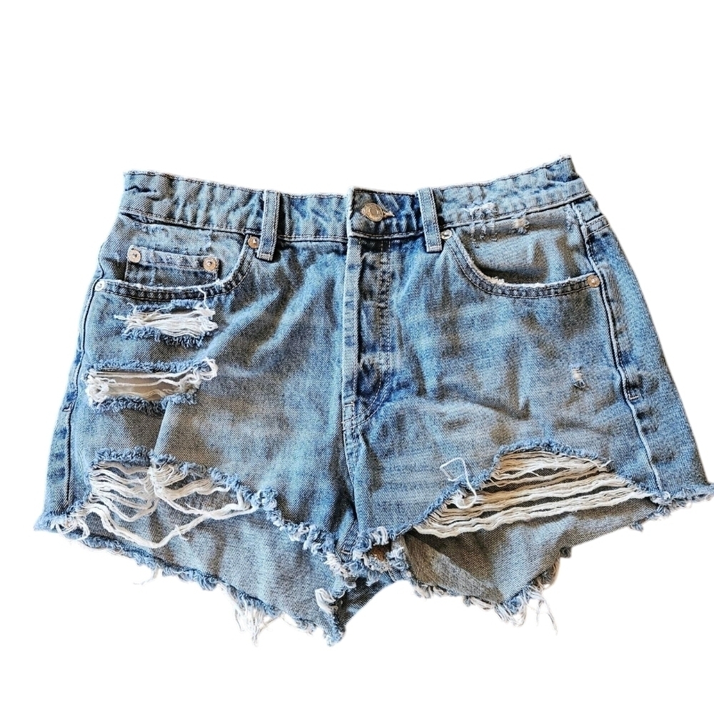 Zara Distressed Cutoff Button Fly Denim Boho Shorts